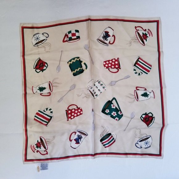Talbot's 100% Silk Christmas Coffee Mug Bandana Square Scarf 22" x 22" EC - Picture 5 of 7